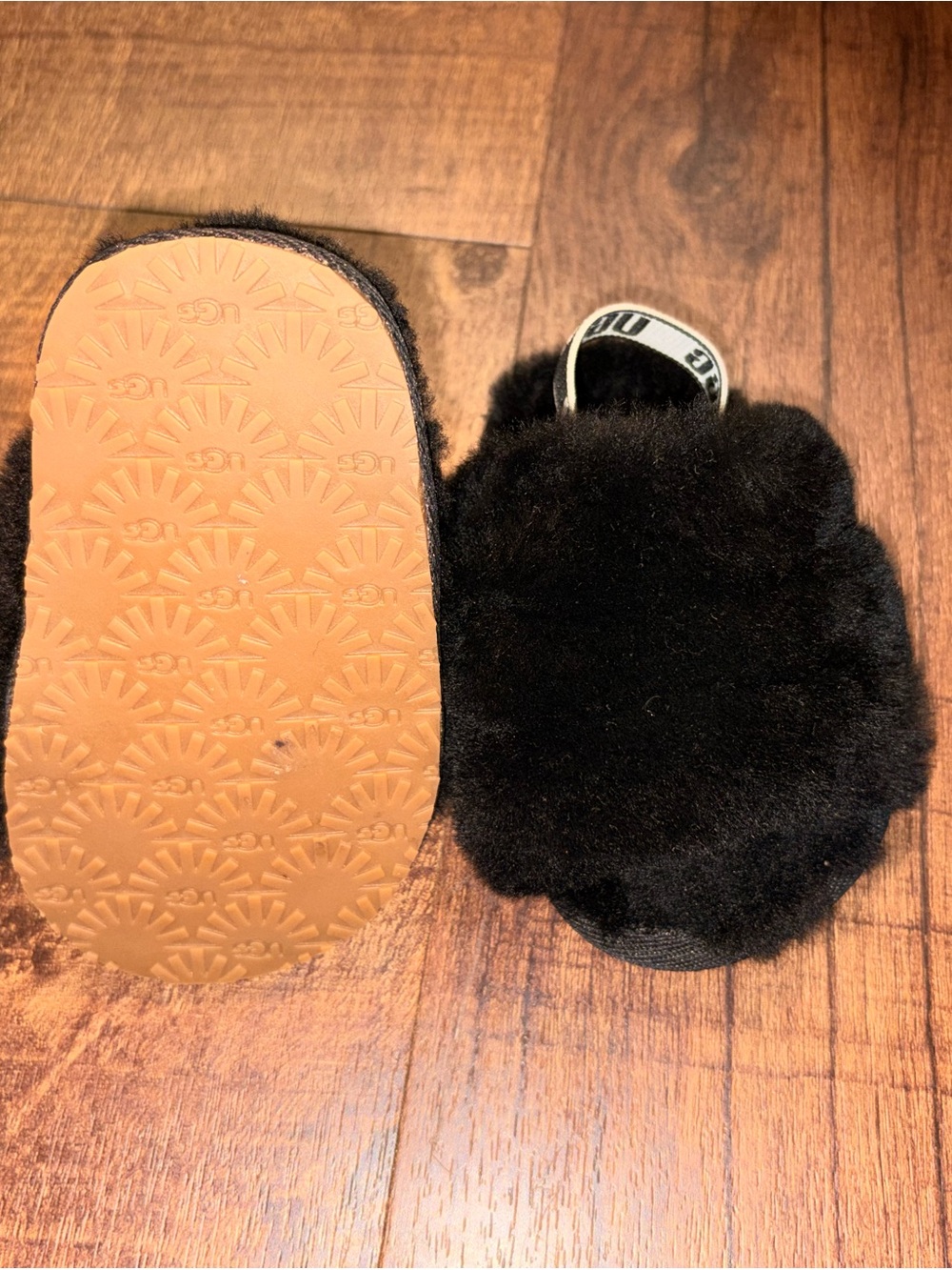 UGG Kids Black Fluff Slippers
